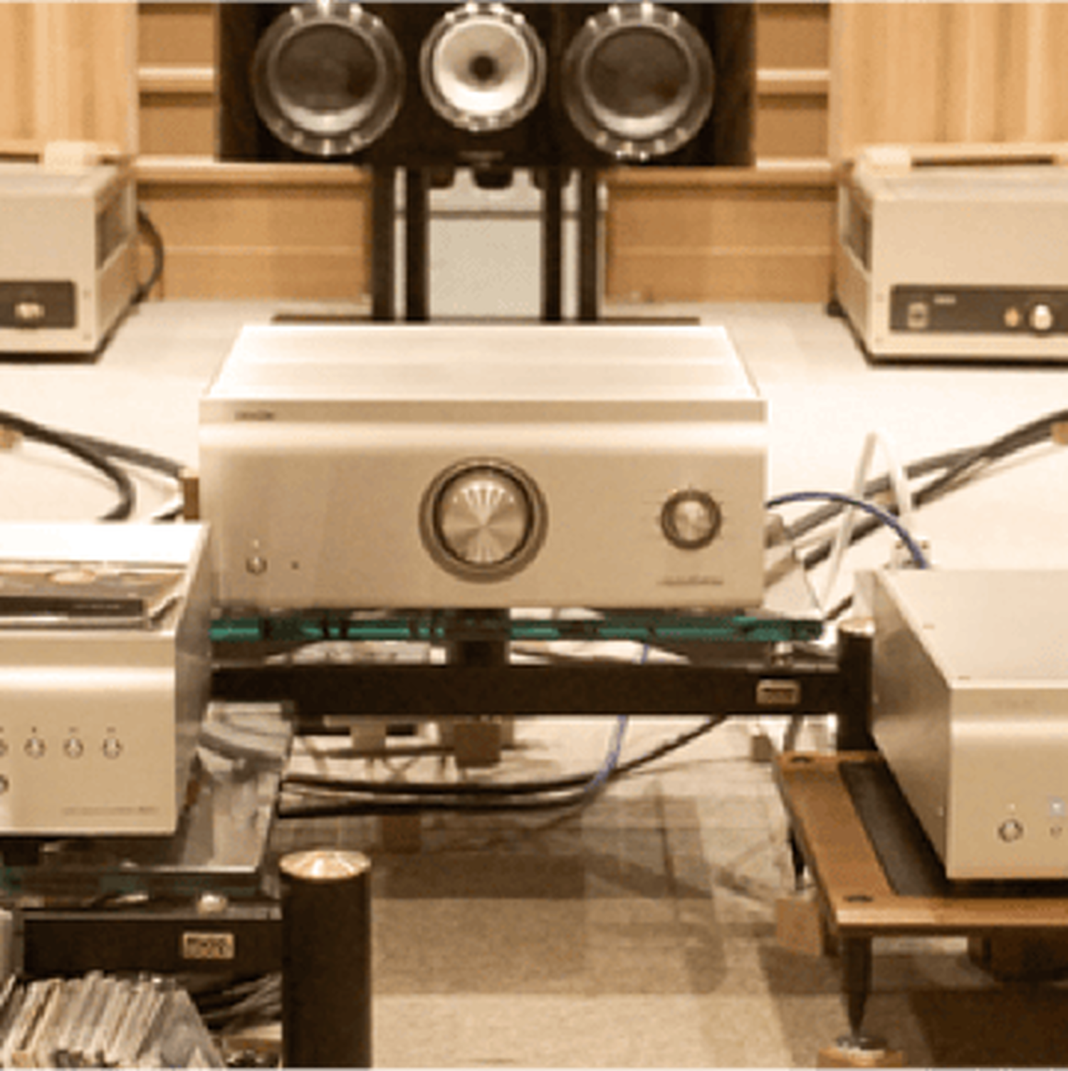 Denon Amplifier and CD Player Undergoing Testing in Sound Chamber