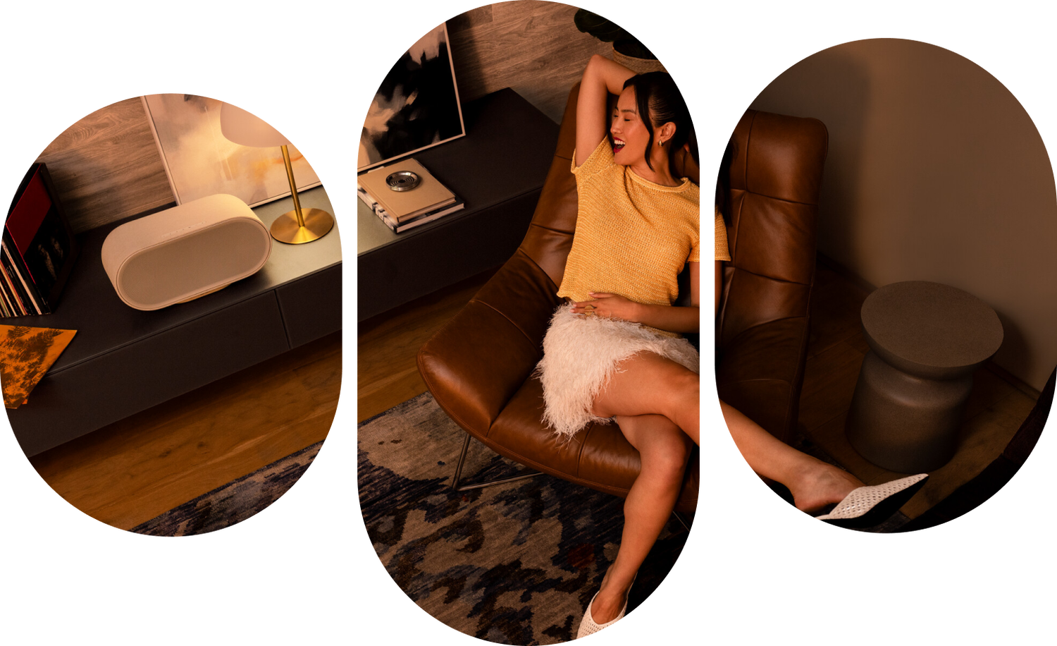 A girl listening to Denon Home 600