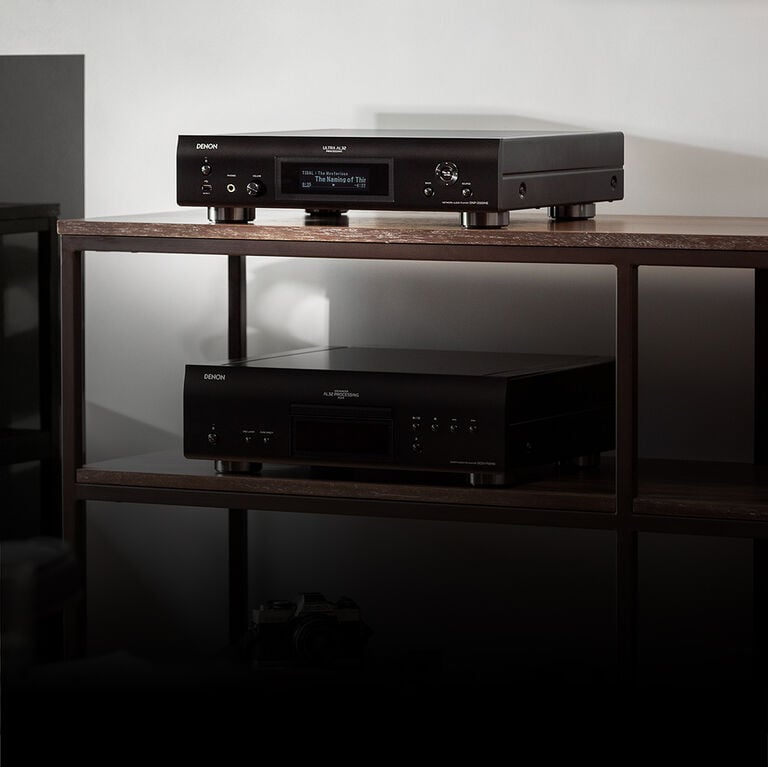 a network audio player on a shelf