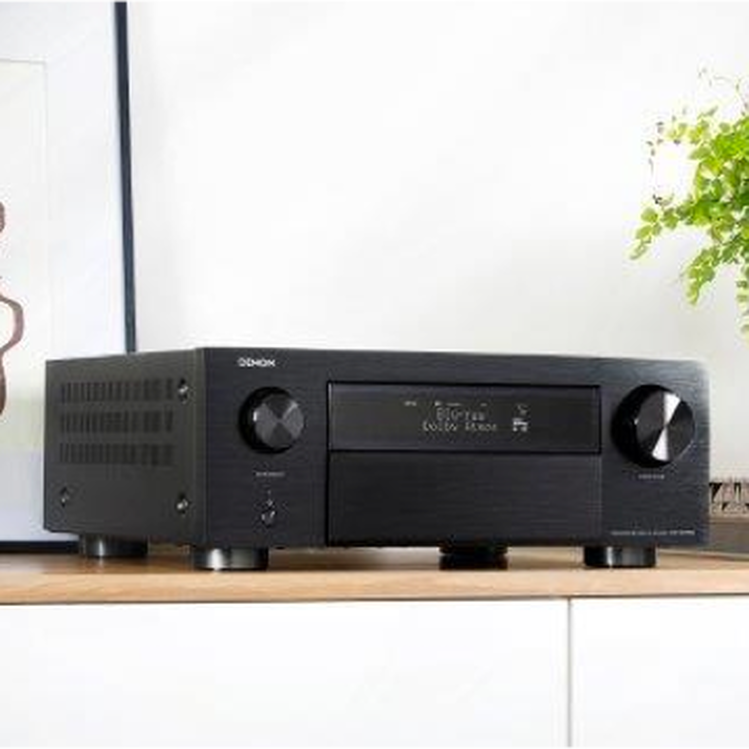 Denon AV Receiver on Console Table with Decorations