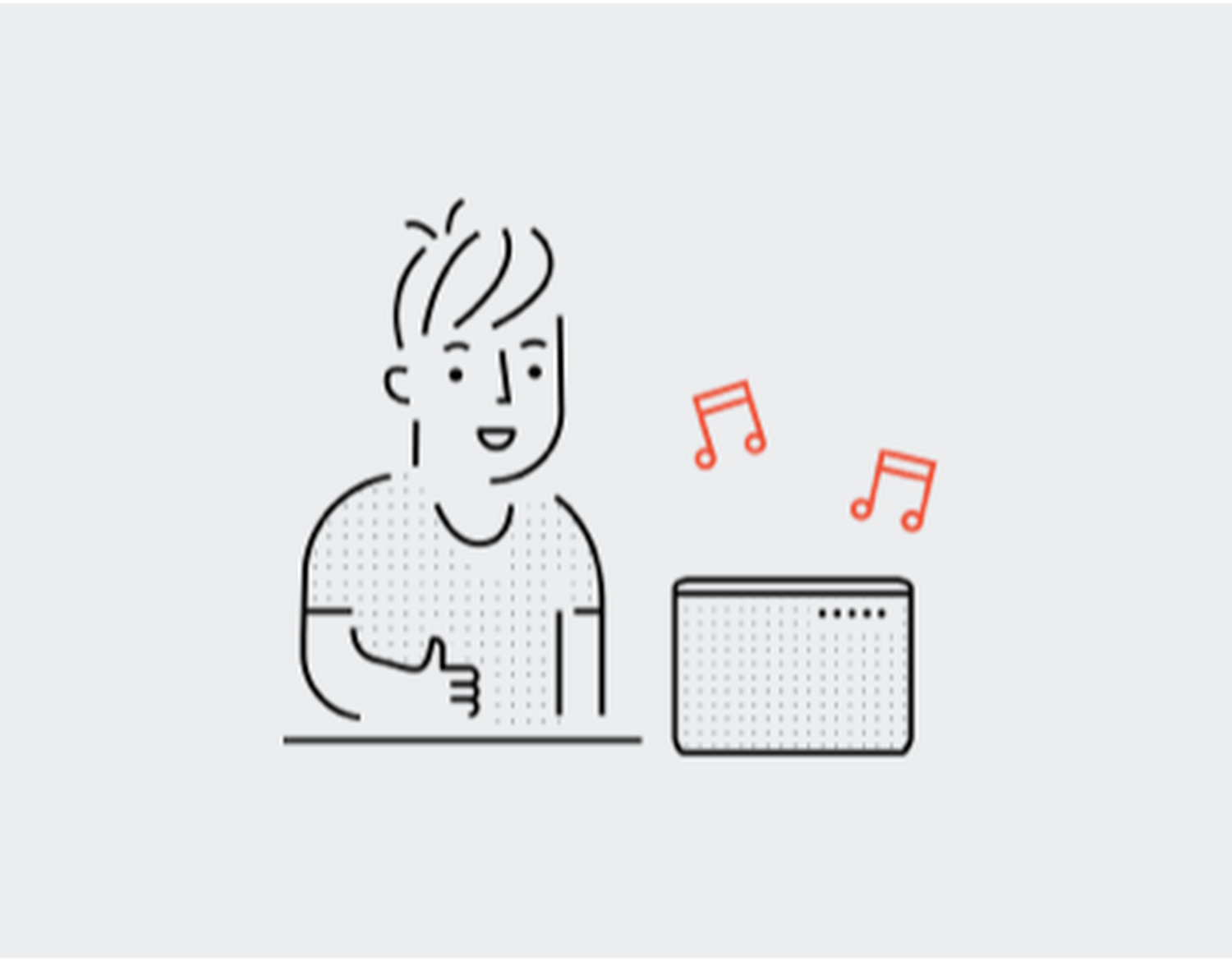 An icon of a man listening to music through a speaker