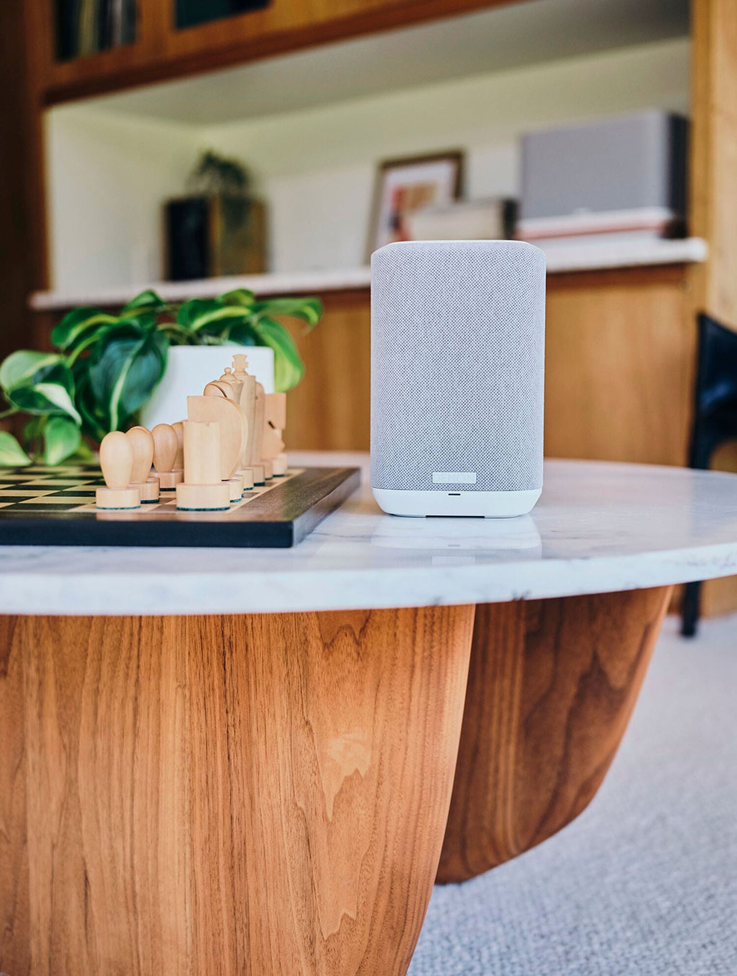 A speaker on a table