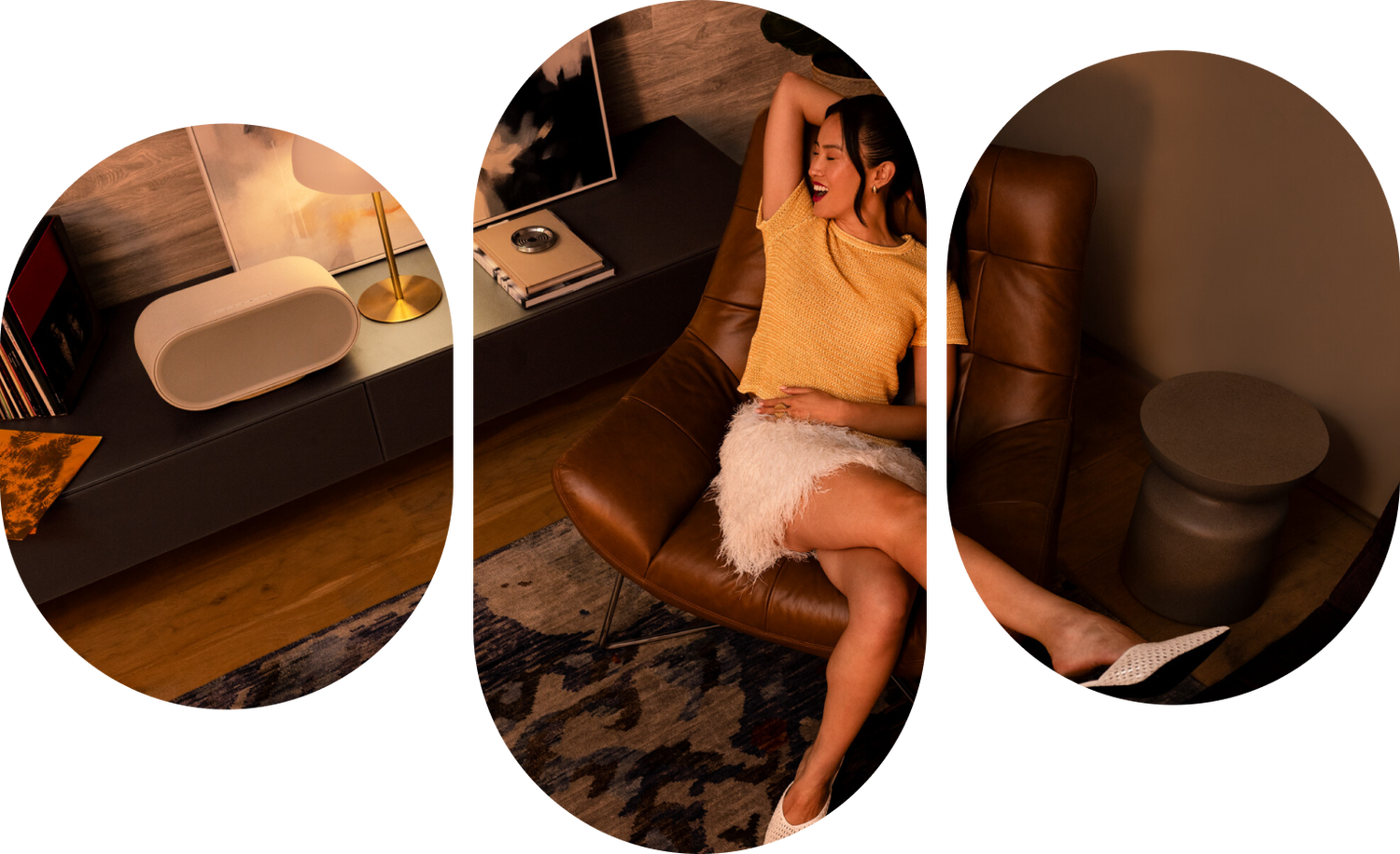 A girl listening to Denon Home 600