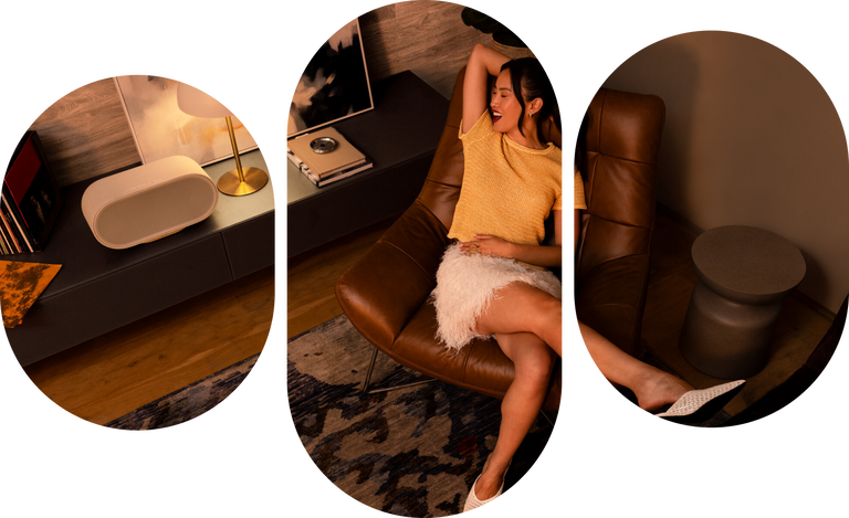 A girl listening to Denon Home 600