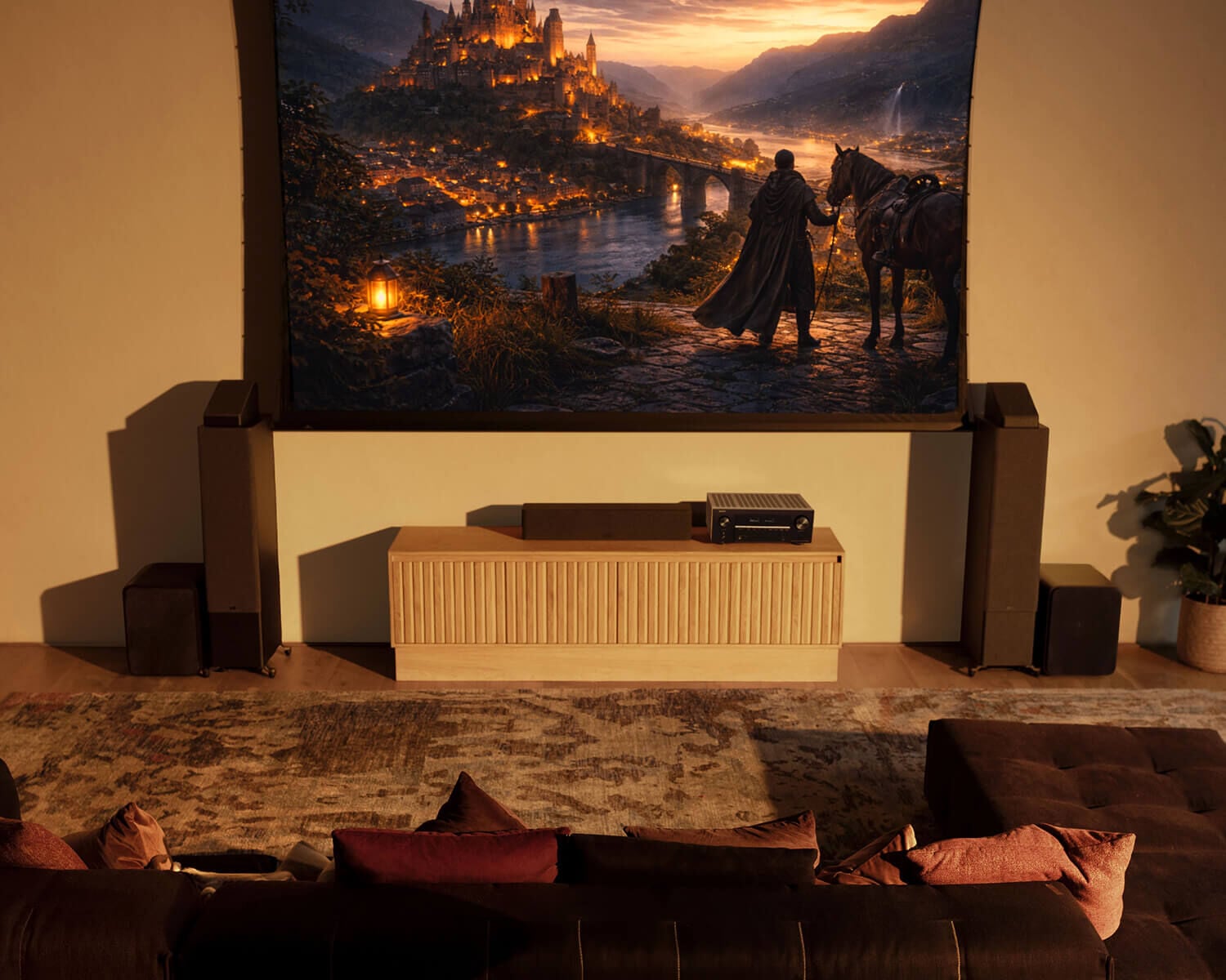 A home theater surrounding a tv