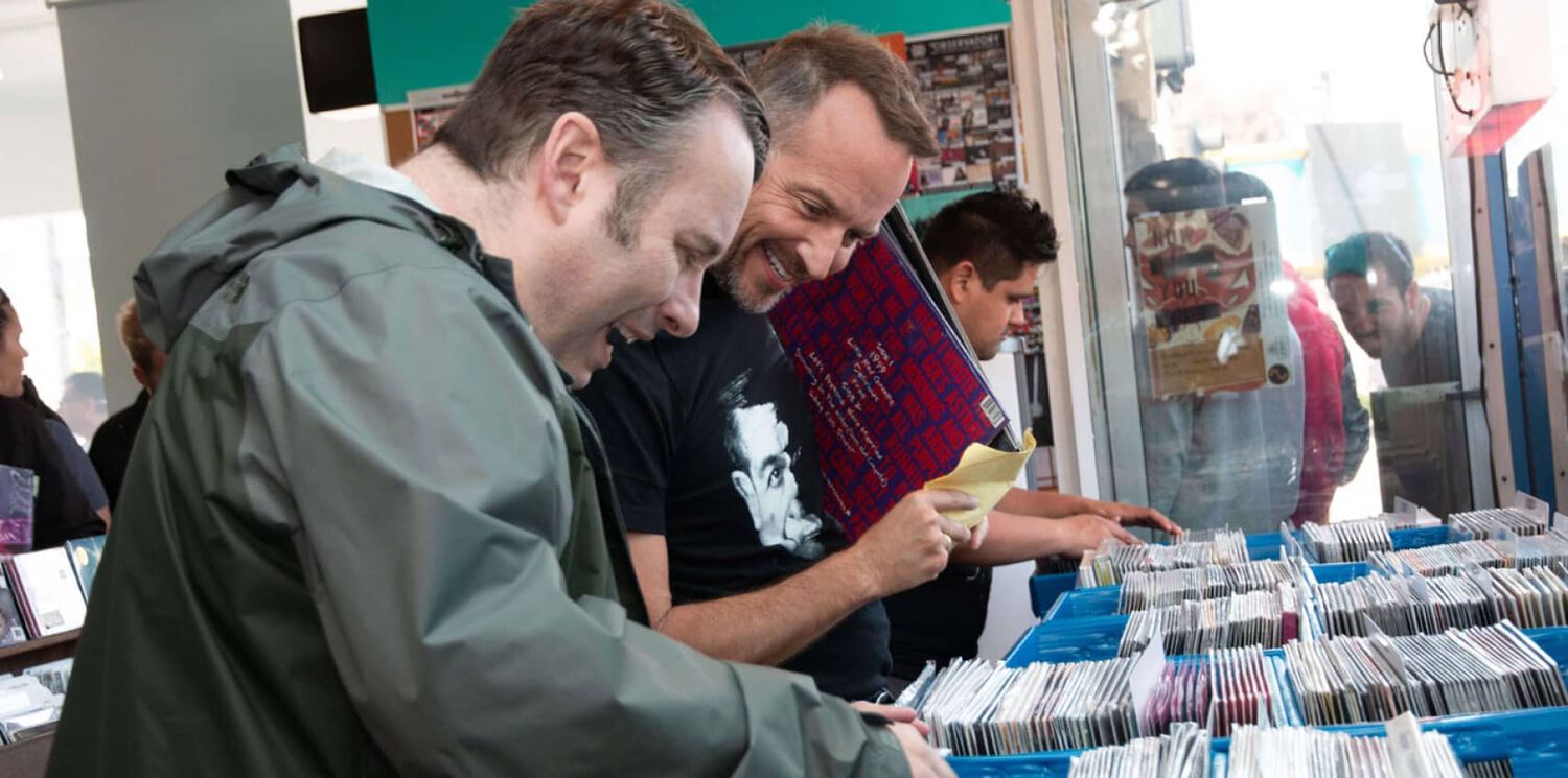 People looking through records