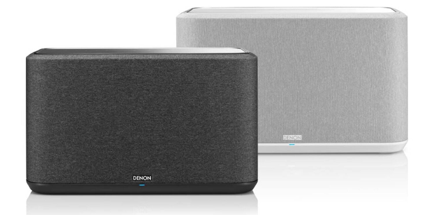 A Denon Home speaker in black and white