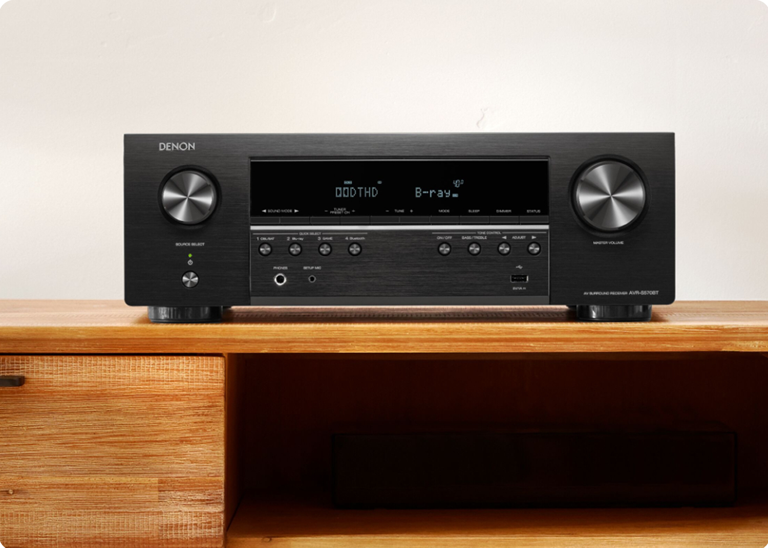 A close up of a front facing AVR-S570BT