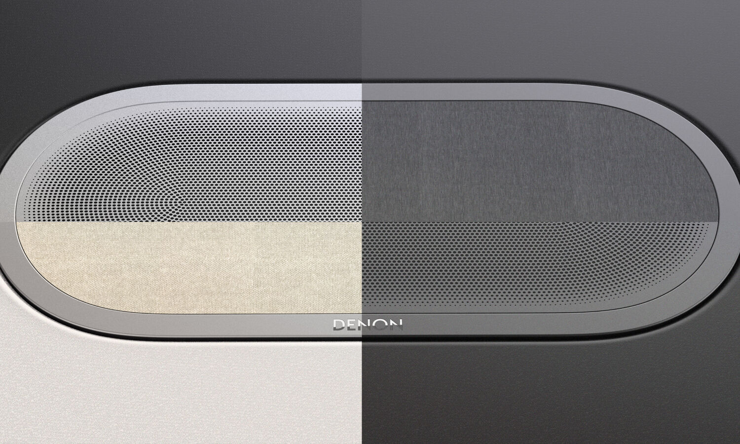 4 Denon speaker grills showing the colors and styles