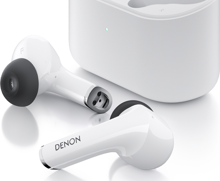 Denon Noise Cancelling Earbuds, White, dynamic