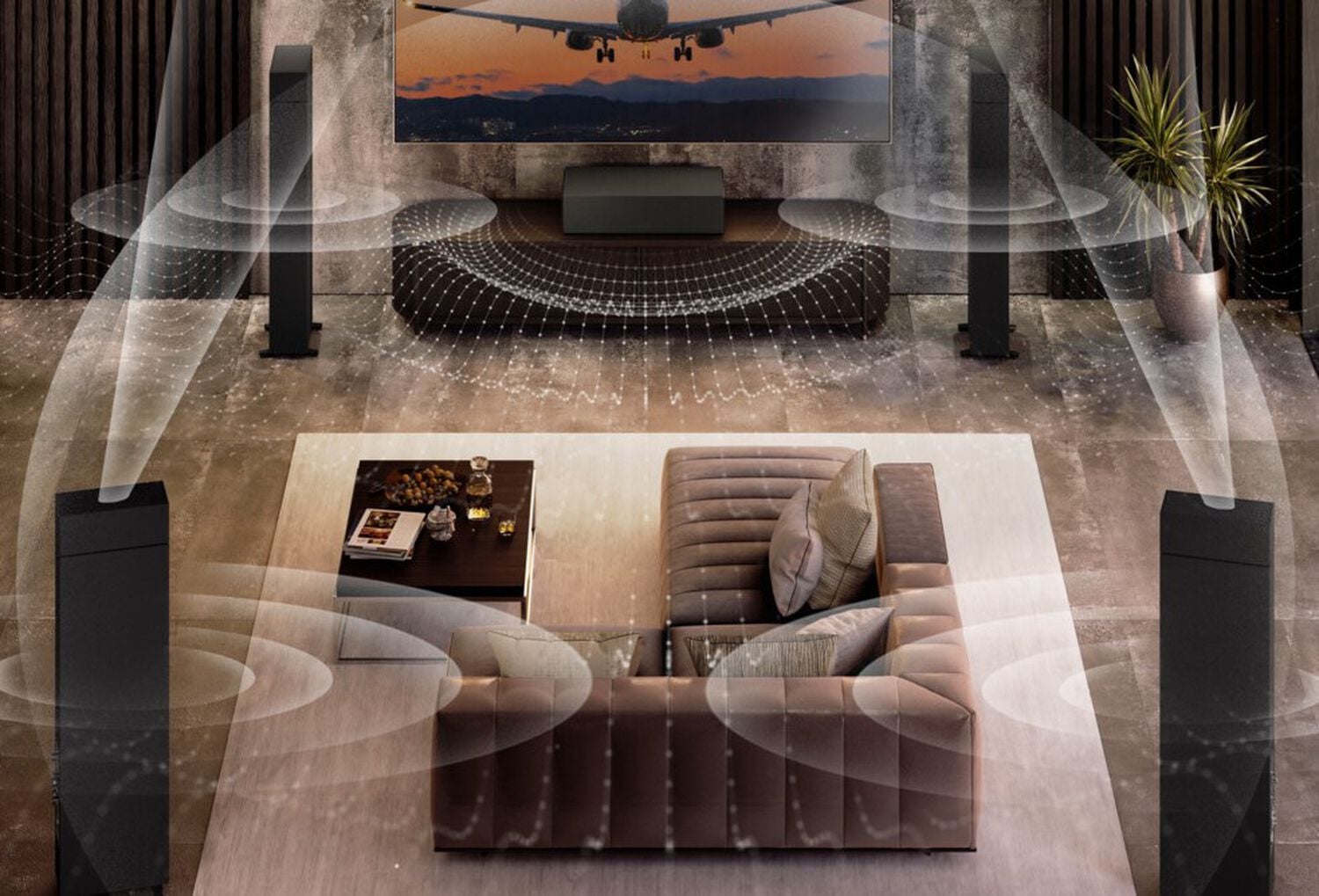Sound waves moving through a room