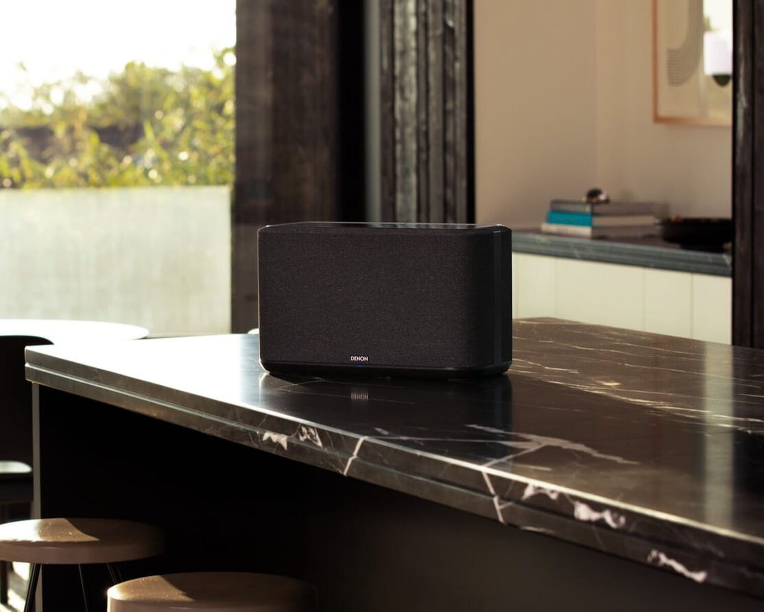 Black Denon Home 350 on counter lifestlye