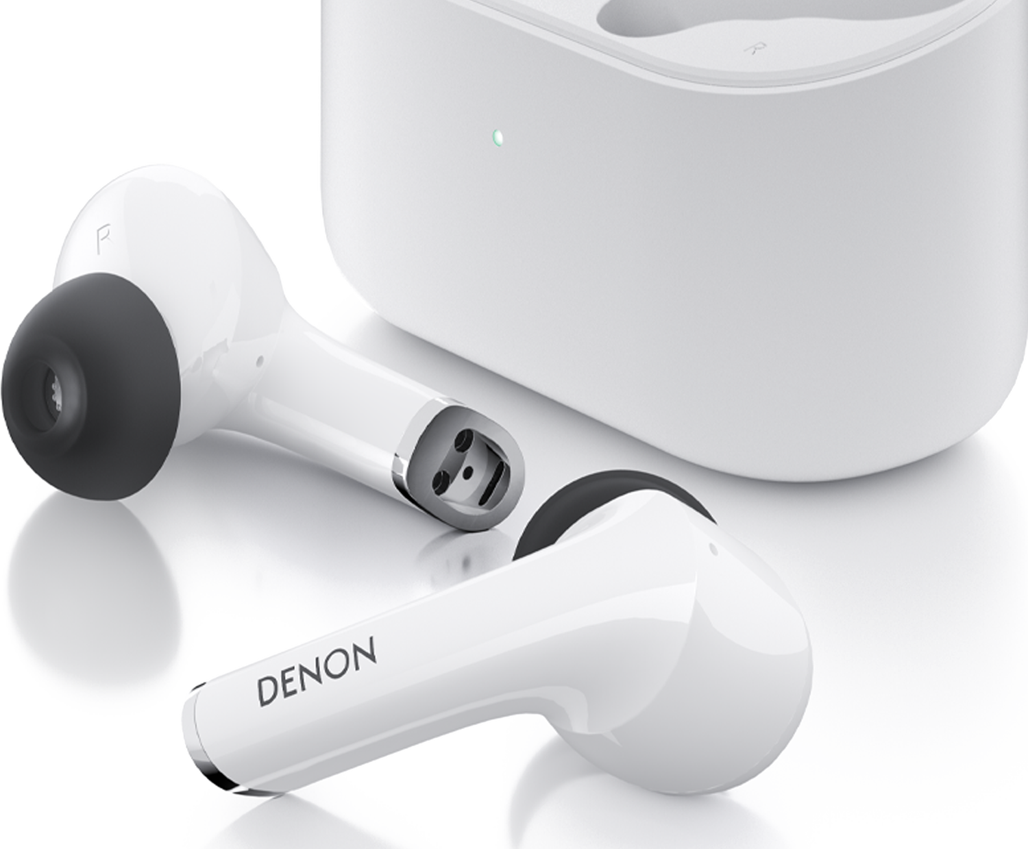 Denon Noise Cancelling Earbuds, White, dynamic
